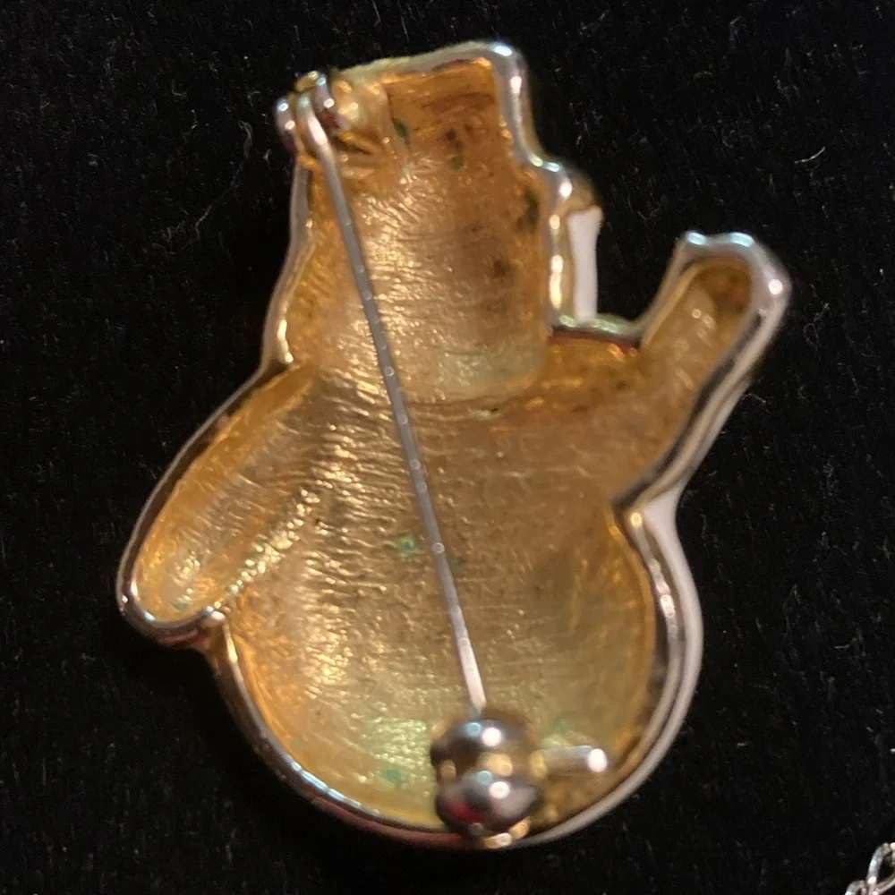 SNOWMAN PENDANT WITH SILVER TONE CHAIN NECKLACE AND SNOWMAN PIN - BOTH UNSIGNED